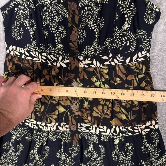 Santiki Tiered Midi Dress Women's Size L Floral Print Black Brown Bohemian Fairy - Picture 12 of 14